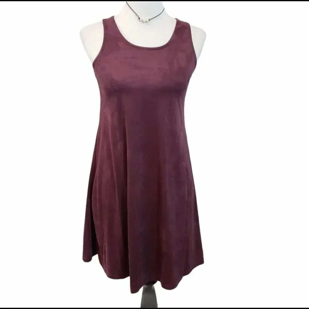 Pink Republic Faux Suede Dress S Burgundy Lace Up Back Cut Out Mini A-Line